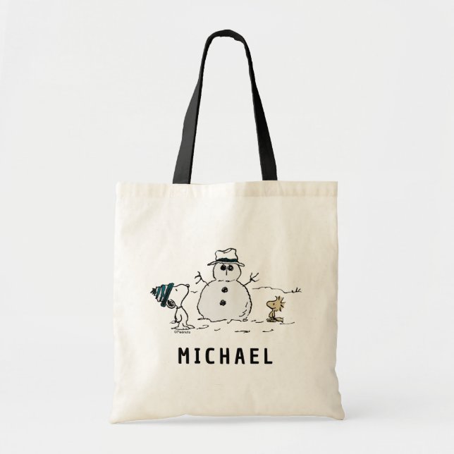 Bolsa Tote Amendoins | Snoopy & Woodstock Snowman | Adicionar (Frente)