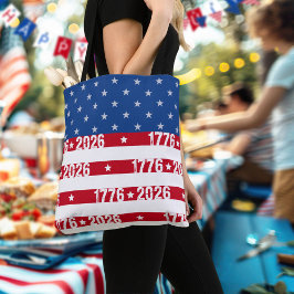 Bolsa Tote America 250 Stars & Stripes 1776 2026 Lettering
