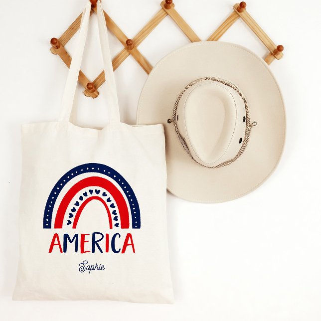 Bolsa Tote América | Red White e Blue Rainbow (Criador carregado)