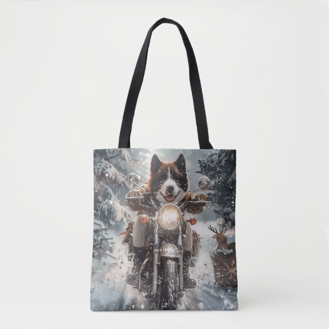 Bolsa Tote American Akita Dog Andando no Natal (Frente)