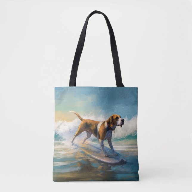 Bolsa Tote American Engligh Foxhound Beach Surfing Painting (Frente)