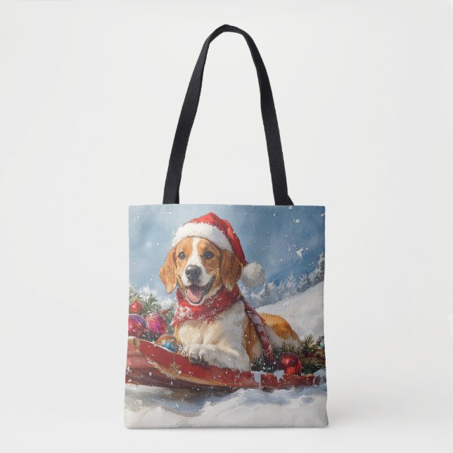 Bolsa Tote American English Foxhound no Sledge Christmas (Frente)