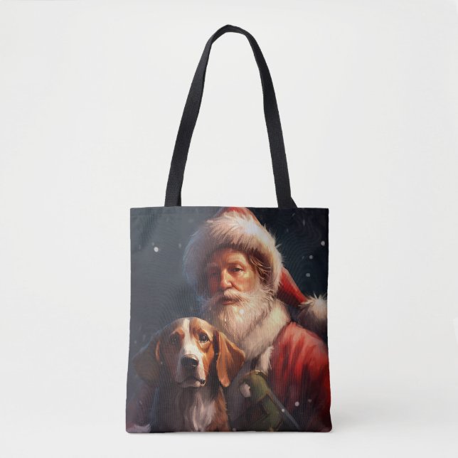 Bolsa Tote American English Foxhound Santa Claus Natal (Frente)