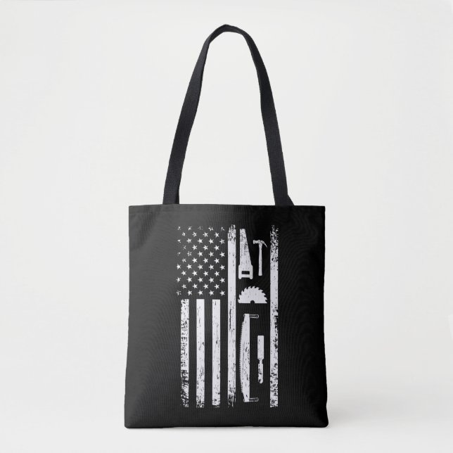 Bolsa Tote American Flag Carpenter Tools Woodworker Craftsman (Frente)