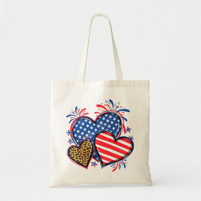 Bolsa Tote American Flag Heart Leopard Sublimation-64210 (Frente)