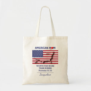 Bolsa Tote AMERICAN MOM Proverbs 31 Personalized USA FLAG