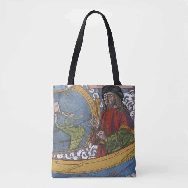 Bolsa Tote Amerigo Vespucci Explorer em um mapa das Américas (Frente)