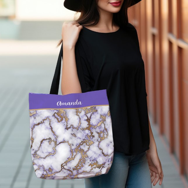 Bolsa Tote Ametist Dourado Marble (Amethyst Gold Marble Tote Bag)