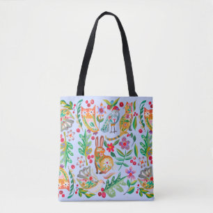 Bolsa Tote Amigos de Animais Florais Folk Art Personalizáveis