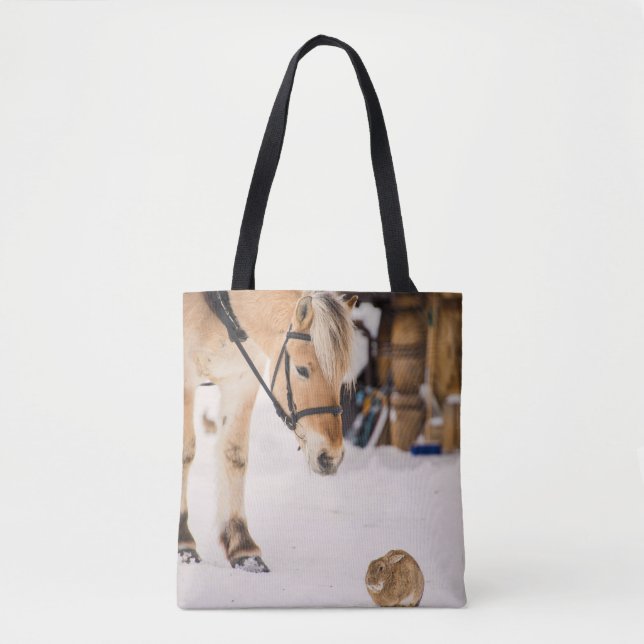 Bolsa Tote Amigos de cavalos e coelhos (Frente)