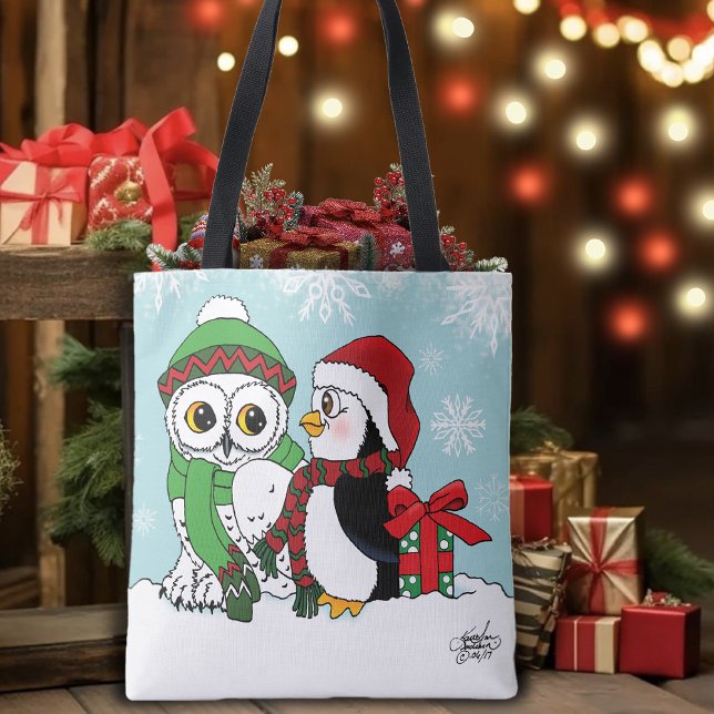 Bolsa Tote Amizade Cute Penguin Snowy Owl (Criador carregado)