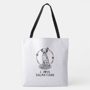 Bolsa Tote Amo Dalmatianos (preto 1) Corações Bonitos