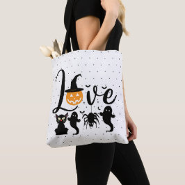 Bolsa Tote Amo Pontinhos Pretos e Brancos de Halloween