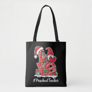 Bolsa Tote Amo professor de pré-escola Gnome Natal pijamas
