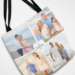 Bolsa Tote Amo-Te A Colagem Personalizada De Fotos De Coração