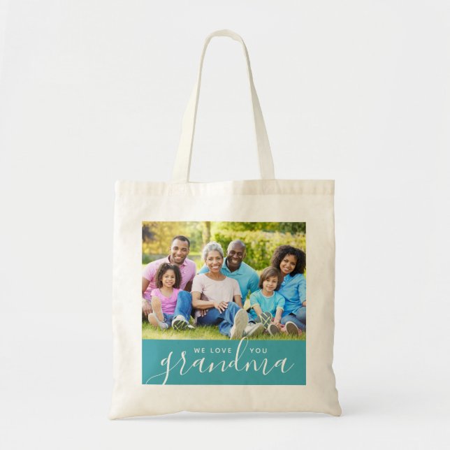 Bolsa Tote Amo-Te, Avó, Dia de as mães Personalizado De Fotog (Frente)