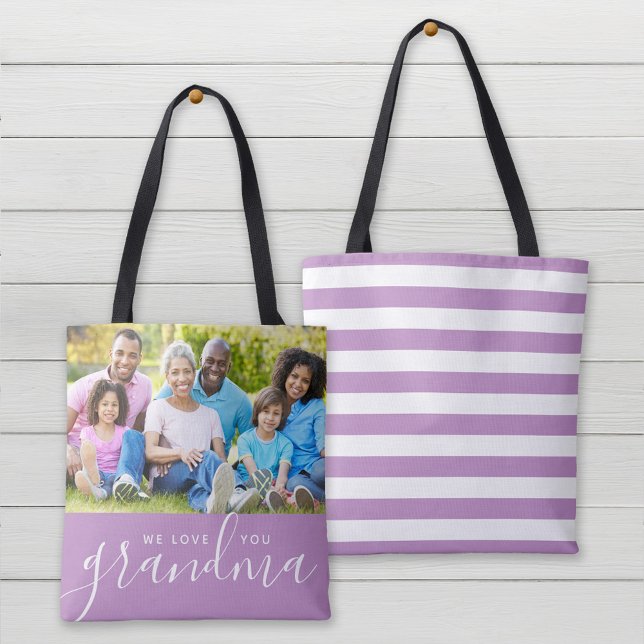 Bolsa Tote Amo-Te, Avó, Dia de as mães Personalizado De Fotog (Criador carregado)
