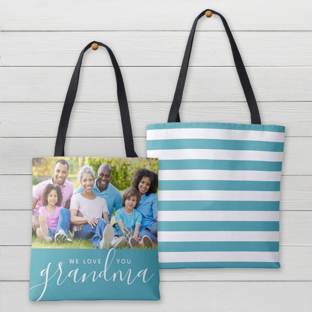Bolsa Tote Amo-Te, Avó, Dia de as mães Personalizado De Fotog (Criador carregado)