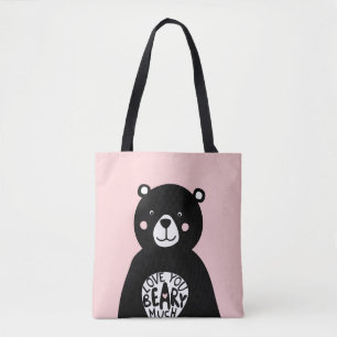 Bolsa Tote Amo-te Beary Ouvir Muito Urso Rosa Negra