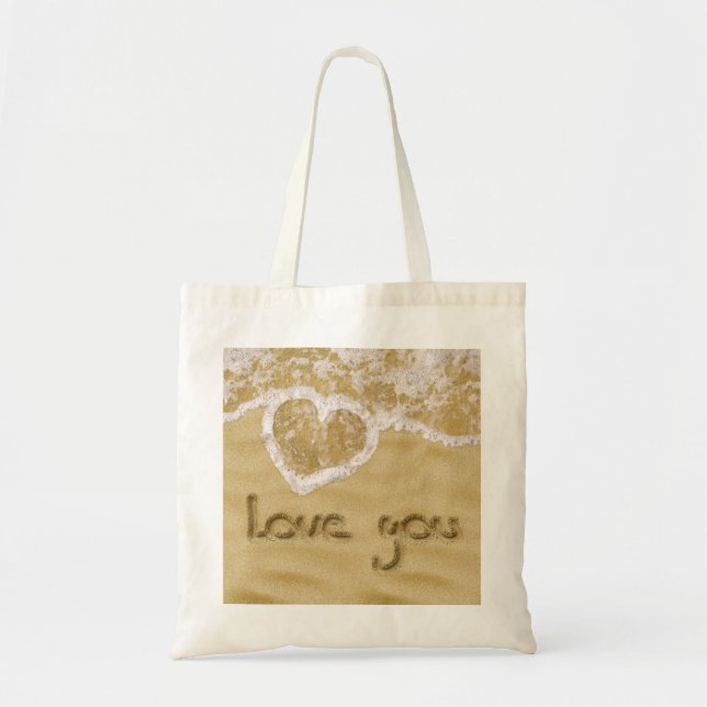 Bolsa Tote "Amo-te" Coração escrito em Areia (Frente)