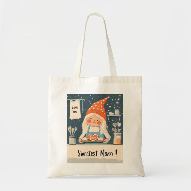 Bolsa Tote Amo-Te, Querida Mãe Design (Frente)