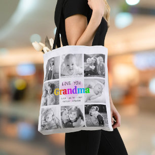 Bolsa Tote Amo-Te Vovó Colorida Colagem de Fotos Moderna 8