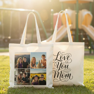 Bolsa Tote Amo Você Mamãe Moderno Colagem de 4 Fotos Personal