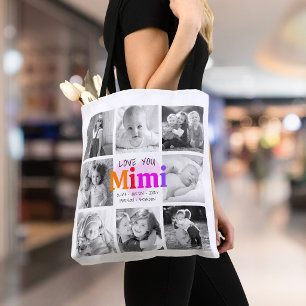 Bolsa Tote Amo Você Mimi Colorido Moderno Colagem de 8 Fotos 