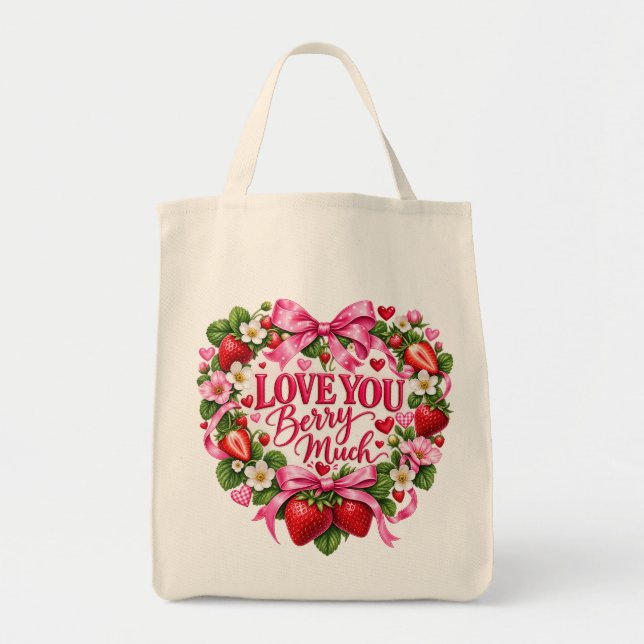 Bolsa Tote Amo Você Muito Morango Compras (Frente)