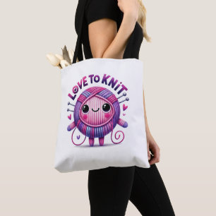 Bolsa Tote Amor a Knit Cotação Bola Púrpura Rosa-Rosa-Bonita