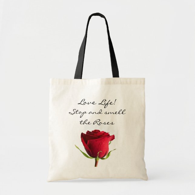 Bolsa Tote Amor, a vida pare e cheire a Rosa vermelha Rosa To (Frente)