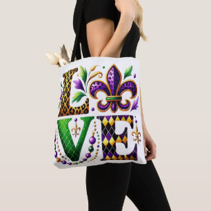 BOLSA TOTE AMOR AMEAÇADO DE MARDI GRAS BRILHANTE COLORIDO