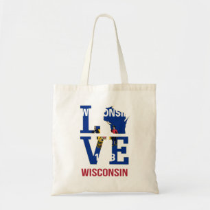 Bolsa Tote Amor com bandeira do Estado de Wisconsin