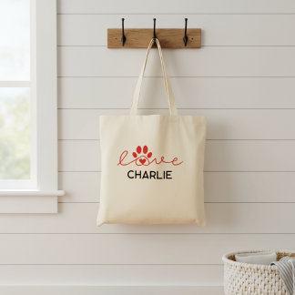 Bolsa Tote Amor com Pata de Animal de Estimação, Coração e No