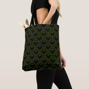 Bolsa Tote Amor Corações e Bolinhas padrão no Verde limão