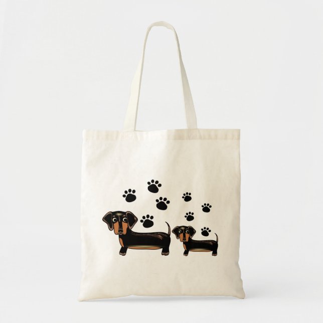 Bolsa Tote Amor da família de cão da pata do Dachshund (Frente)
