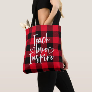 Bolsa Tote Amor de Ensino inspira Xadrez de Buffalo Vermelho 