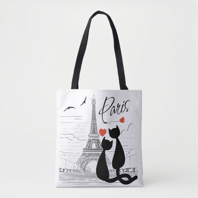 Bolsa Tote Amor de gato em Paris (Frente)