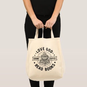 Bolsa Tote Amor Deus Beba Café Ler Livros Vintage