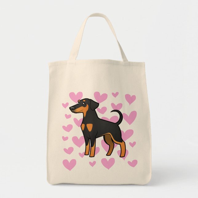 Bolsa Tote Amor do Pinscher do Doberman (orelhas flexíveis) (Frente)