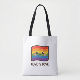 Bolsa Tote Amor é Amor - Design do Arco-Íris Kawaii