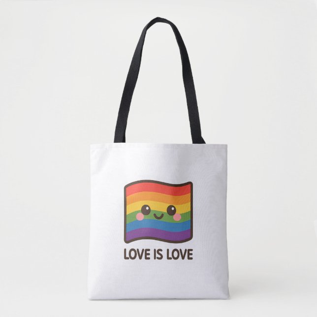 Bolsa Tote Amor é Amor - Design do Arco-Íris Kawaii (Frente)