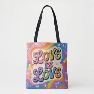 Bolsa Tote Amor É Amor Tipografia Retro Orgulho
