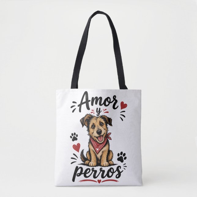 Bolsa Tote Amor e Cães Design Divertido para Amantes de Cães (Frente)