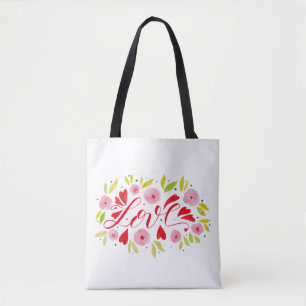 Bolsa Tote Amor e flores - rosa e vermelho