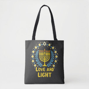 Bolsa Tote Amor e Menorah Judeu Hanukkah Feriado