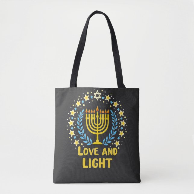 Bolsa Tote Amor e Menorah Judeu Hanukkah Feriado (Frente)