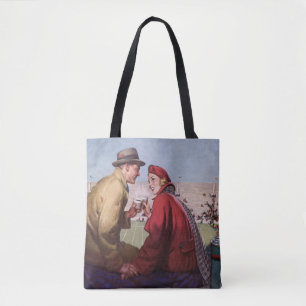 Bolsa Tote Amor e Romance Vintage, Casal no Jogo de Futebol