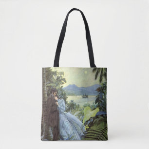 Bolsa Tote Amor e Romance Vintage, Vista Tropical Romântica