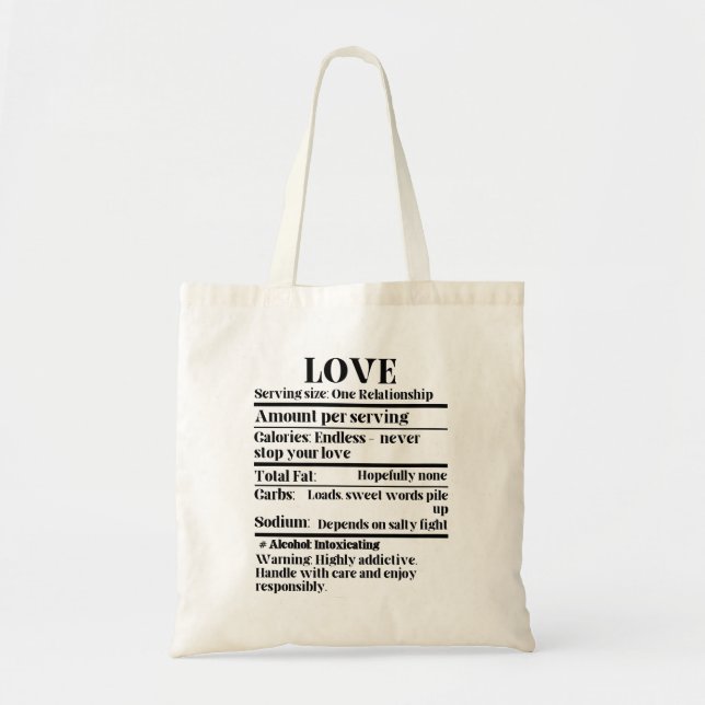 Bolsa Tote Amor - Fatos de nutrição.w (Frente)
